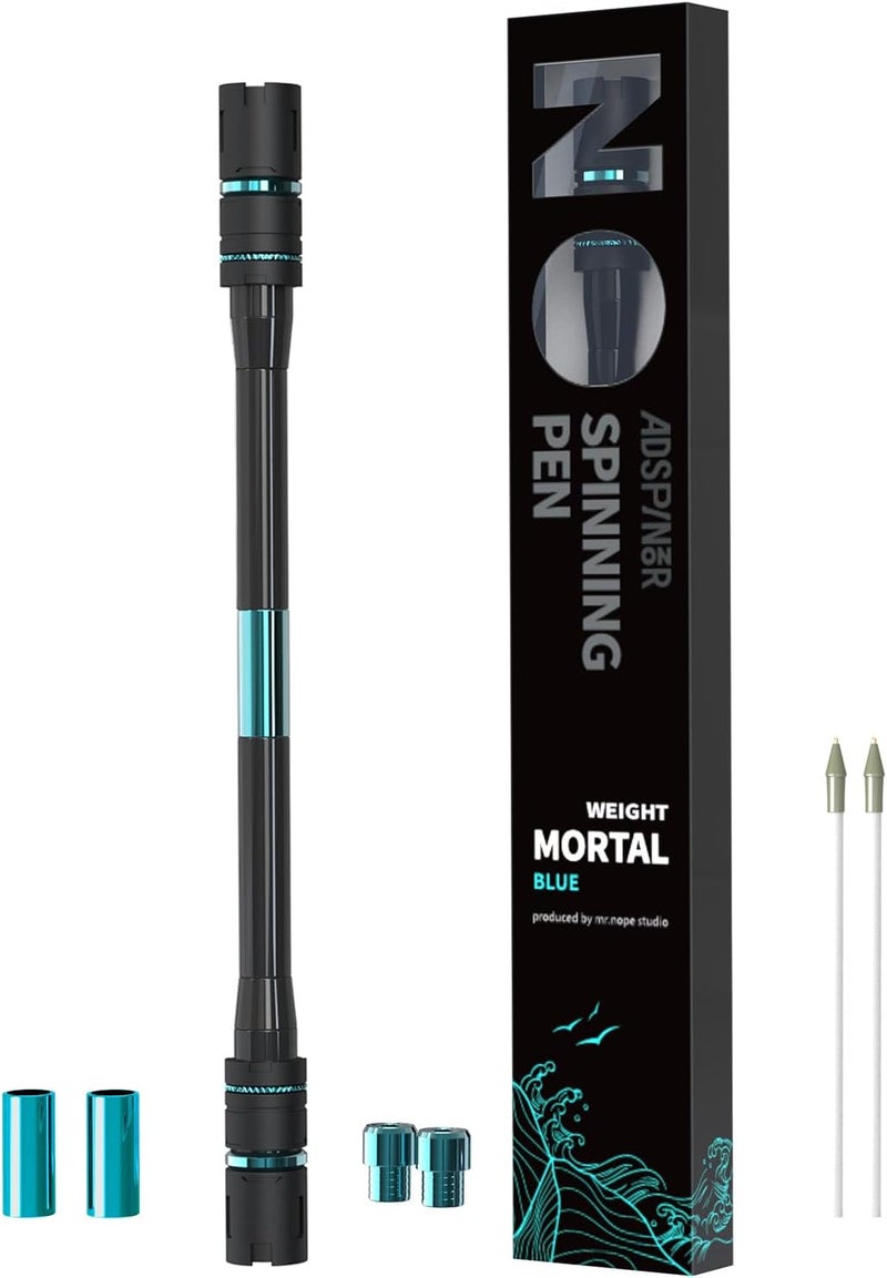 ADSPINZOR Mr. Nope Weighted Mortal Spinning Pen Mod Advanced Trick Spin Pen for Precision & Practice Heavier, Balanced, Anti-Slip Grip, Writable with Brass Weights (Blue) - Image 1